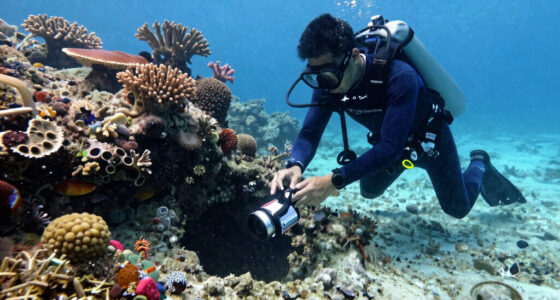 Footage of diving instructor Miyakojima Kuni-san dropping his camera into a hole underwater