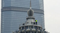 This 1000-ton tuned mass damper at the top of Shanghai Tower (632m) stabilizes the skyscraper during earthquake and typhoon by counteracting the building’s sway.