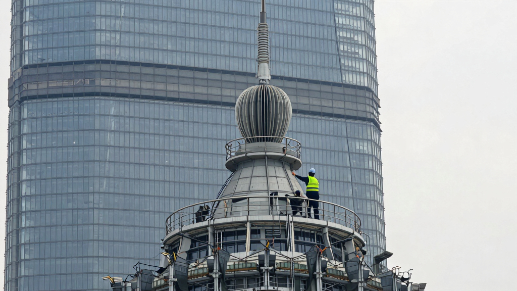 This 1000-ton tuned mass damper at the top of Shanghai Tower (632m) stabilizes the skyscraper during earthquake and typhoon by counteracting the building’s sway.