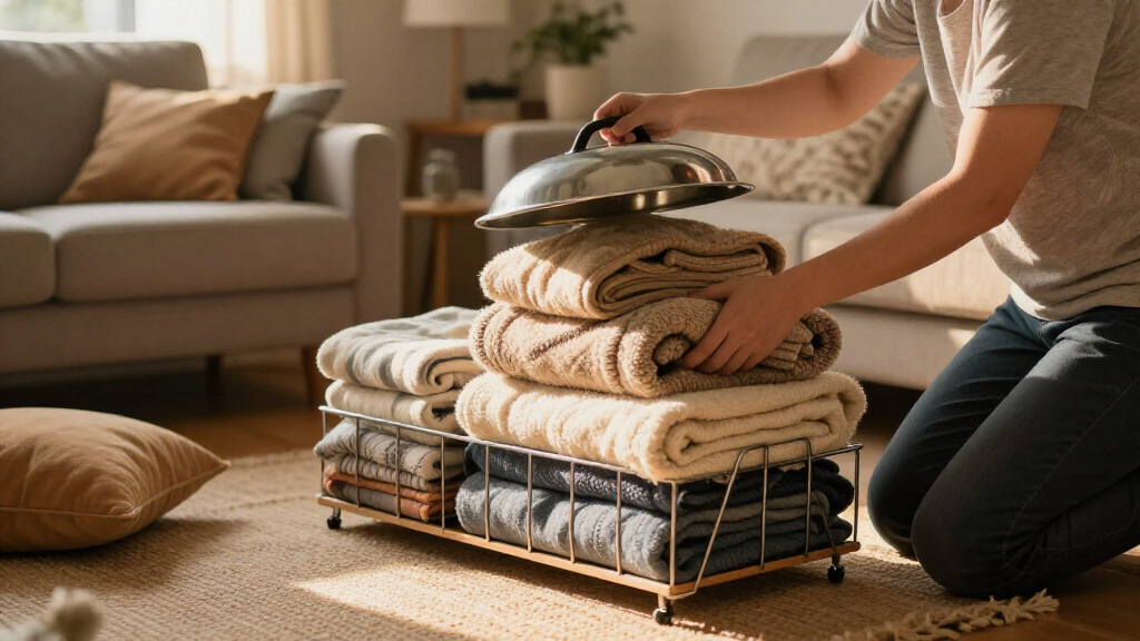 I Used A Pot Lid Organizer To Store My Blankets, And It’s Brilliant